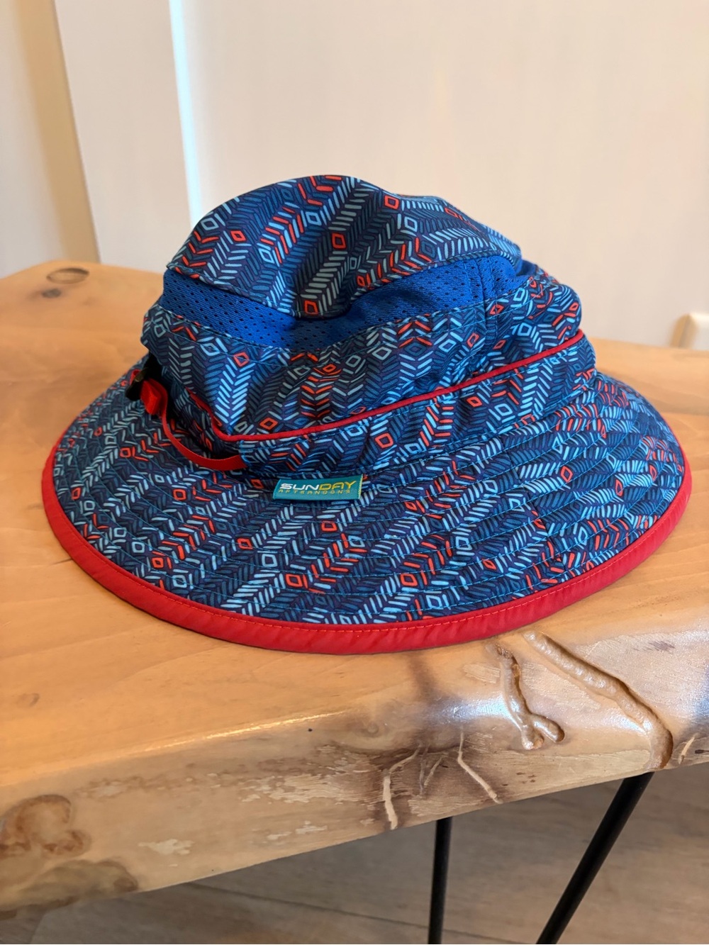 Kids' Blue Patterned Sun Hat with Red Trim Sunday Brand